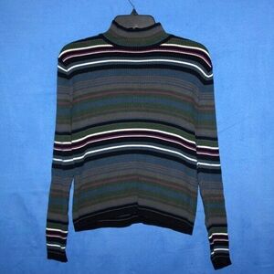 Marsh Landing Striped Mock Neck Sweater Cotton Medium